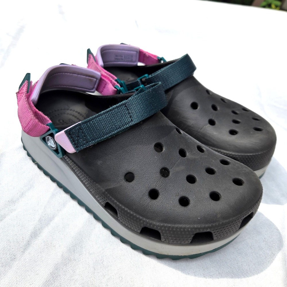 Crocs Hiker Clog Womens 10 Black Pink Teal Platform Sawtooth Straps 206772 - Picture 2 of 8